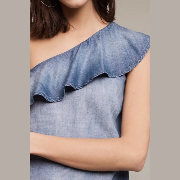 Anthro Cloth & Stone Chambray One-Shoulder Top - Picture 2 of 7